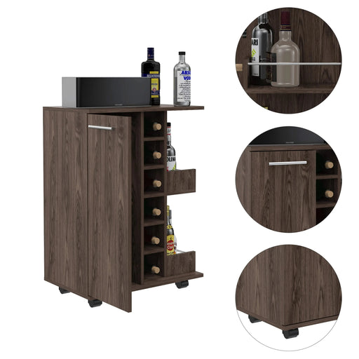 Bartlet 2-Shelf 6-Bottle Bar Cart with Division Dark Walnut Default -DTYStore