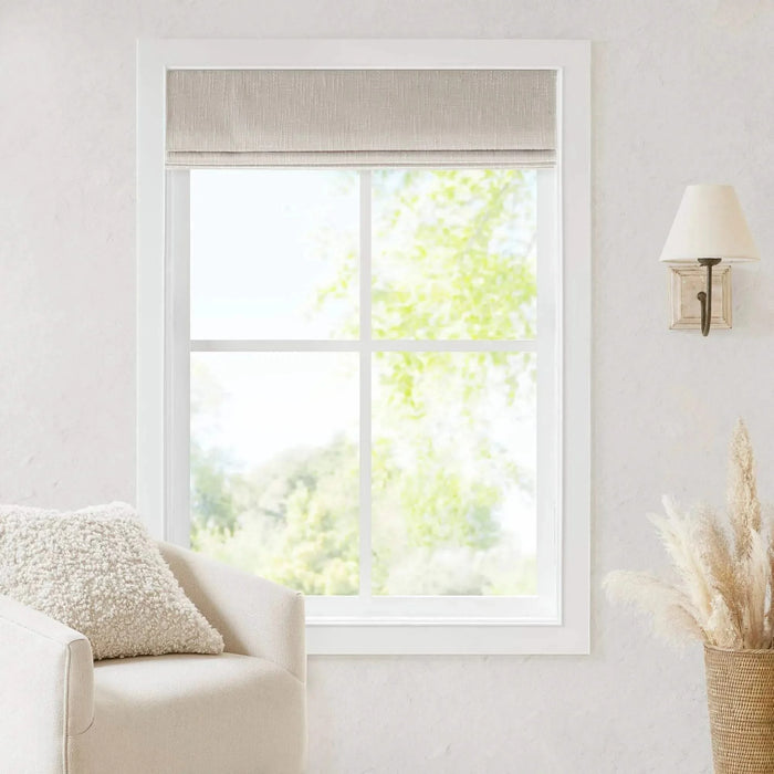 Basketweave Total Blackout Cordless Roman Shade for Windows — Modern Light-Blocking Drapery Linen -DTYStore