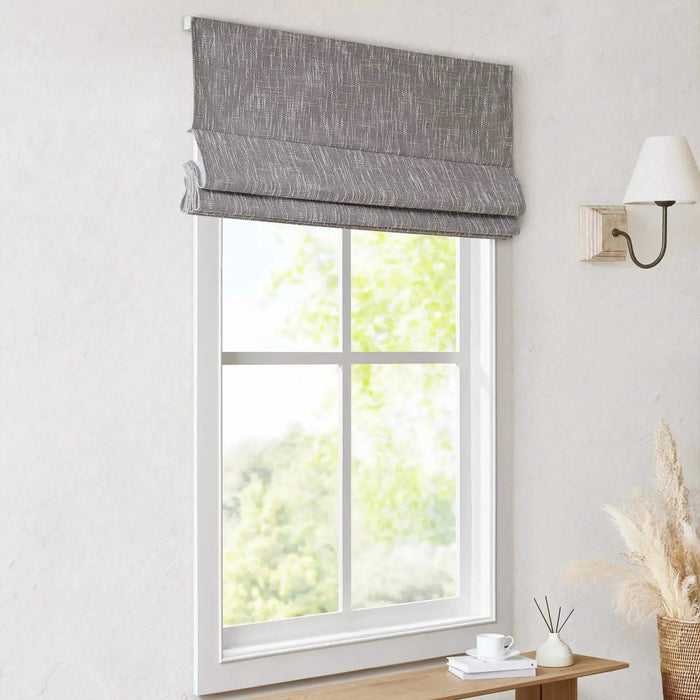 Basketweave Total Blackout Cordless Roman Shade for Windows — Modern Light-Blocking Drapery Grey -DTYStore