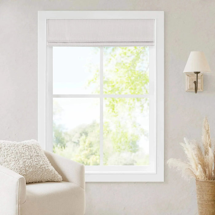 Basketweave Total Blackout Cordless Roman Shade for Windows — Modern Light-Blocking Drapery White 33"W None -DTYStore