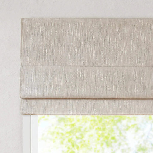 Basketweave Total Blackout Cordless Roman Shade for Windows — Modern Light-Blocking Drapery Linen -DTYStore