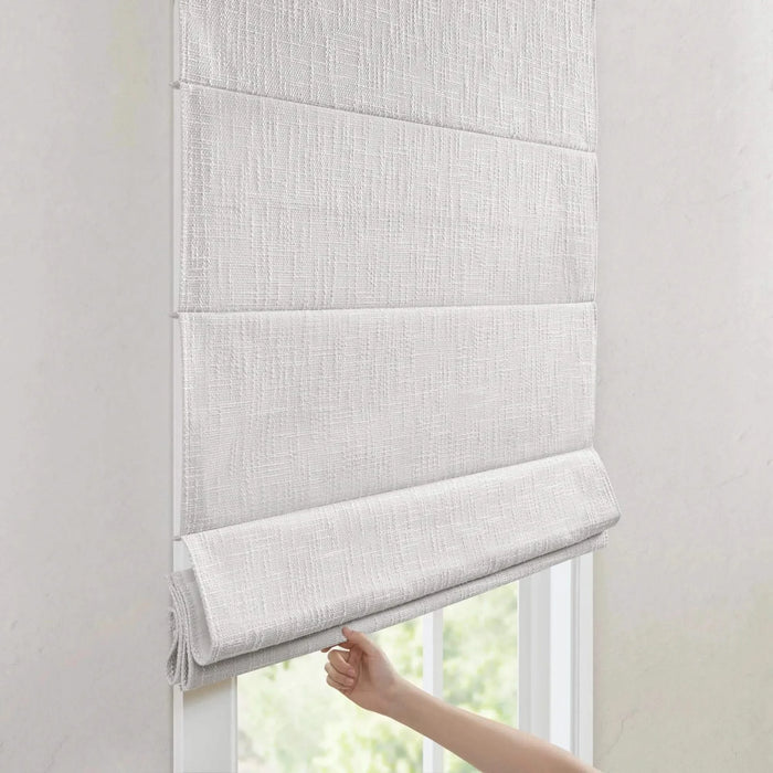 Basketweave Total Blackout Cordless Roman Shade for Windows — Modern Light-Blocking Drapery White 33"W None -DTYStore