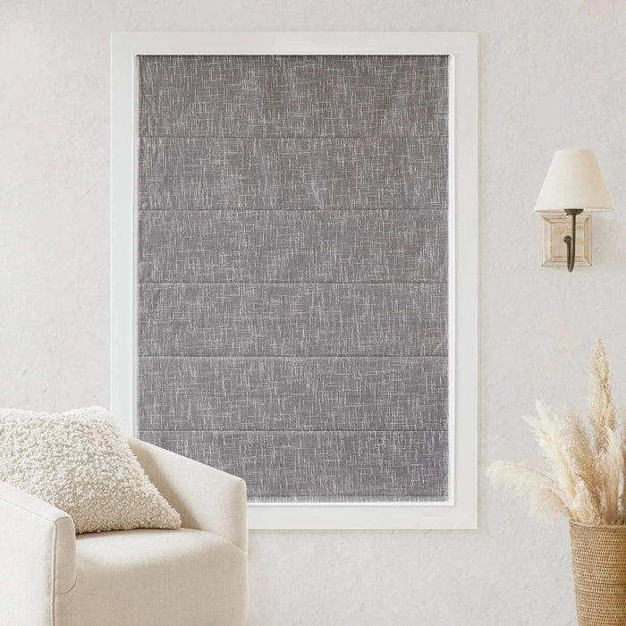 Basketweave Total Blackout Cordless Roman Shade for Windows — Modern Light-Blocking Drapery Grey -DTYStore