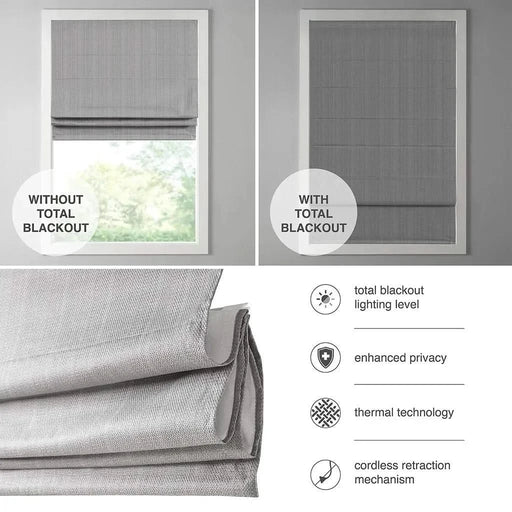 Basketweave Total Blackout Cordless Roman Shade for Windows — Modern Light-Blocking Drapery Grey 27"W Top face detachable -DTYStore