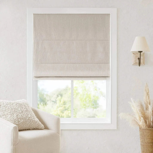 Basketweave Total Blackout Cordless Roman Shade for Windows — Modern Light-Blocking Drapery Linen -DTYStore