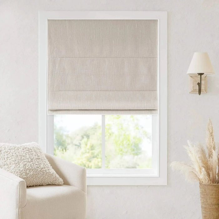Basketweave Total Blackout Cordless Roman Shade for Windows — Modern Light-Blocking Drapery Linen -DTYStore
