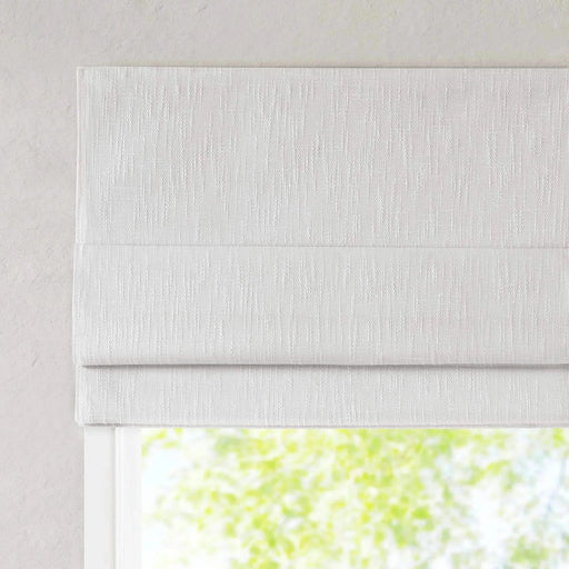 Basketweave Total Blackout Cordless Roman Shade for Windows — Modern Light-Blocking Drapery White 33"W None -DTYStore