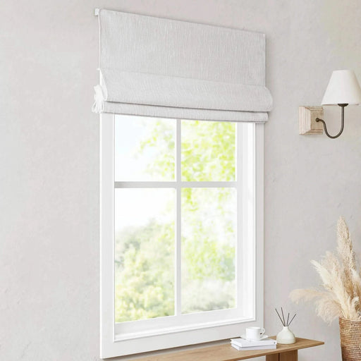 Basketweave Total Blackout Cordless Roman Shade for Windows — Modern Light-Blocking Drapery White 27"W Spot Clean -DTYStore