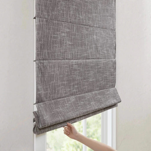 Basketweave Total Blackout Cordless Roman Shade for Windows — Modern Light-Blocking Drapery Grey -DTYStore