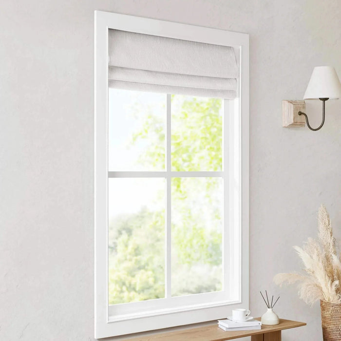 Basketweave Total Blackout Cordless Roman Shade for Windows — Modern Light-Blocking Drapery White 33"W None -DTYStore