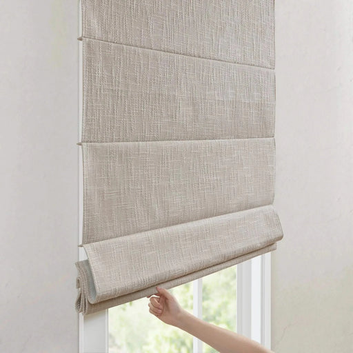 Basketweave Total Blackout Cordless Roman Shade for Windows — Modern Light-Blocking Drapery Linen -DTYStore