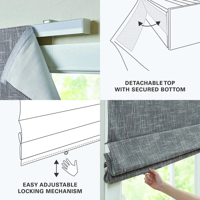Basketweave Total Blackout Cordless Roman Shade for Windows — Modern Light-Blocking Drapery Grey -DTYStore