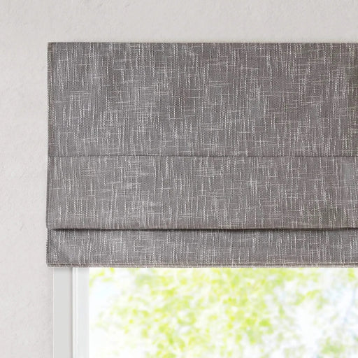 Basketweave Total Blackout Cordless Roman Shade for Windows — Modern Light-Blocking Drapery Grey -DTYStore