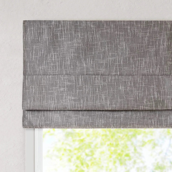 Basketweave Total Blackout Cordless Roman Shade for Windows — Modern Light-Blocking Drapery Grey -DTYStore