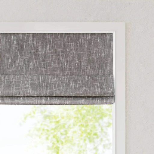 Basketweave Total Blackout Cordless Roman Shade for Windows — Modern Light-Blocking Drapery Grey -DTYStore