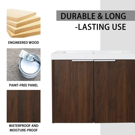 Bathroom Cabinet With Sink,Soft Close Doors,Float Mounting Design,24 Inch For Small Bathroom,24x18-00624CAW(KD-Packing) Default -DTYStore