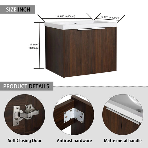 Bathroom Cabinet With Sink,Soft Close Doors,Float Mounting Design,24 Inch For Small Bathroom,24x18-00624CAW(KD-Packing) Default -DTYStore