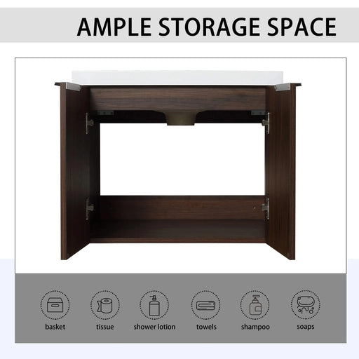 Bathroom Cabinet With Sink,Soft Close Doors,Float Mounting Design,24 Inch For Small Bathroom,24x18-00624CAW(KD-Packing) Default -DTYStore