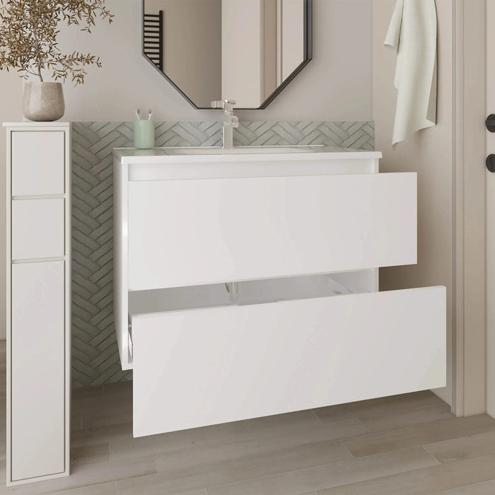 Bathroom Vanity, 2 Drawers, White Default -DTYStore
