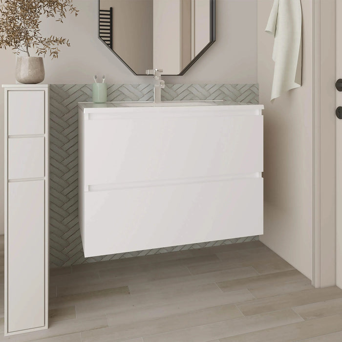 Bathroom Vanity, 2 Drawers, White Default -DTYStore