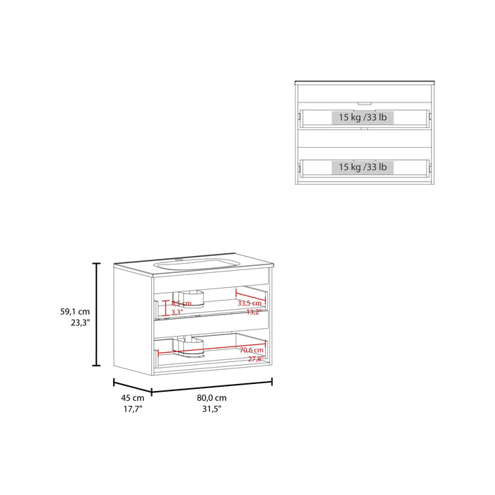 Bathroom Vanity, 2 Drawers, White Default -DTYStore