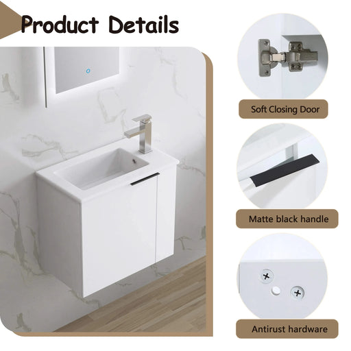 Bathroom Vanity with Sink 22 Inch for Small Bathroom,Floating Bathroom Vanity with Soft Close Door,Small Bathroom Vanity with Sink, 22x13 (KD-Packing) Default -DTYStore