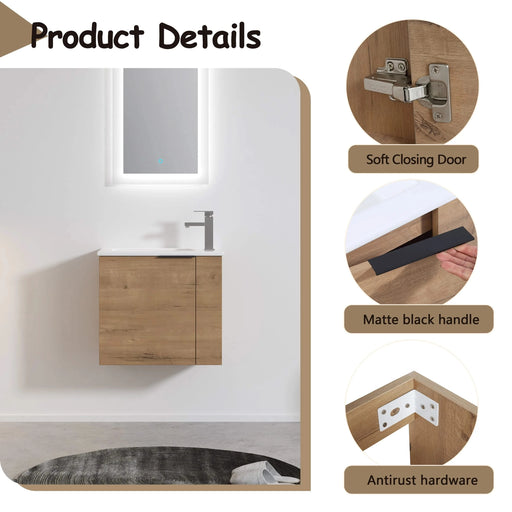 Bathroom Vanity with Sink 22 Inch for Small Bathroom,Floating Bathroom Vanity with Soft Close Door,Small Bathroom Vanity with Sink, 22x13 (KD-Packing) Default -DTYStore