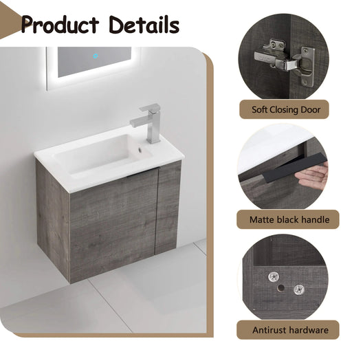 Bathroom Vanity with Sink 22 Inch for Small Bathroom,Floating Bathroom Vanity with Soft Close Door,Small Bathroom Vanity with Sink, 22x13 (KD-Packing) Default -DTYStore