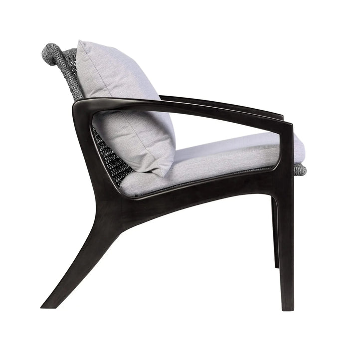 Beckham 4 Piece Outdoor Patio Seating Set in Dark Eucalyptus Wood with Gray Rope and White Cushions Default -DTYStore