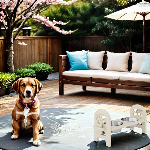 Beige Adjustable Pet Bowl Travel Ready HDPE Durable Poly Lumber Recycled Default -DTYStore