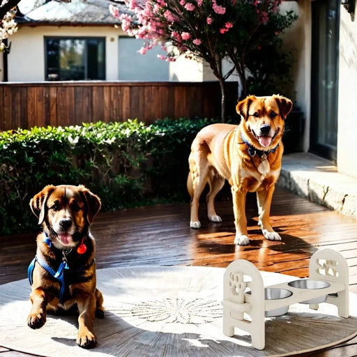 Beige Adjustable Pet Bowl Travel Ready HDPE Durable Poly Lumber Recycled Default -DTYStore