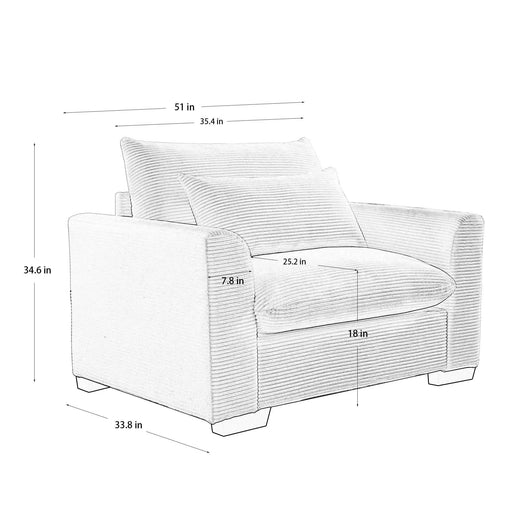 Beige Corduroy Deep Seat Single Sofa Accent Chair,Deep Seat Couch with Waist Pillow for Living Room/Apartment/Office Default -DTYStore