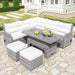 Beige Outdoor Patio Rattan Furniture Set with Adjustable Table, Recliners, Side Tables, and Ottomans Default -DTYStore