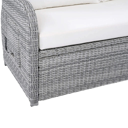 Beige Outdoor Patio Rattan Furniture Set with Adjustable Table, Recliners, Side Tables, and Ottomans Default -DTYStore