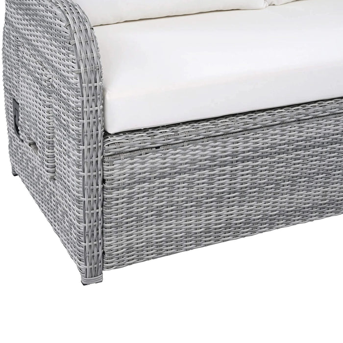 Beige Outdoor Patio Rattan Furniture Set with Adjustable Table, Recliners, Side Tables, and Ottomans Default -DTYStore