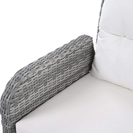 Beige Outdoor Patio Rattan Furniture Set with Adjustable Table, Recliners, Side Tables, and Ottomans Default -DTYStore