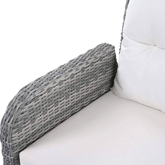 Beige Outdoor Patio Rattan Furniture Set with Adjustable Table, Recliners, Side Tables, and Ottomans Default -DTYStore