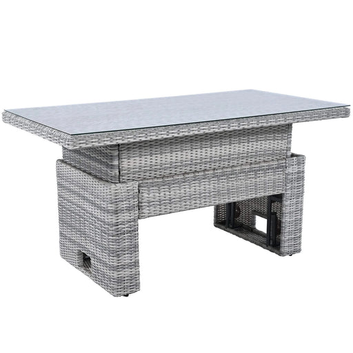 Beige Outdoor Patio Rattan Furniture Set with Adjustable Table, Recliners, Side Tables, and Ottomans Default -DTYStore