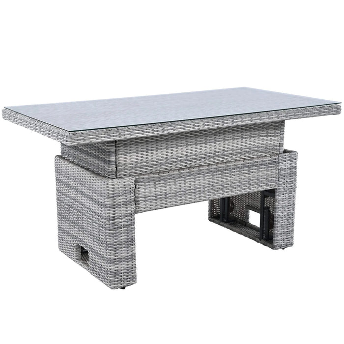 Beige Outdoor Patio Rattan Furniture Set with Adjustable Table, Recliners, Side Tables, and Ottomans Default -DTYStore