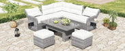 Beige Outdoor Patio Rattan Furniture Set with Adjustable Table, Recliners, Side Tables, and Ottomans Default -DTYStore