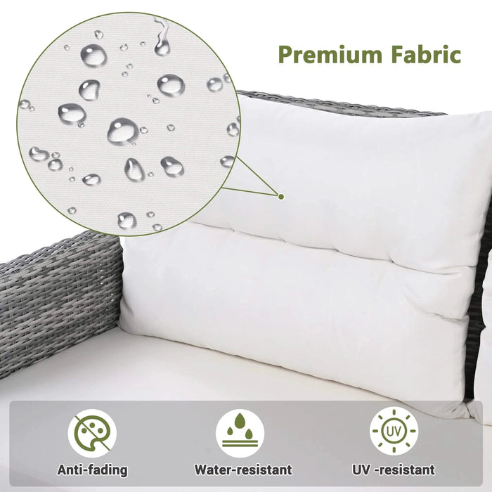 Beige Outdoor Patio Rattan Furniture Set with Adjustable Table, Recliners, Side Tables, and Ottomans Default -DTYStore