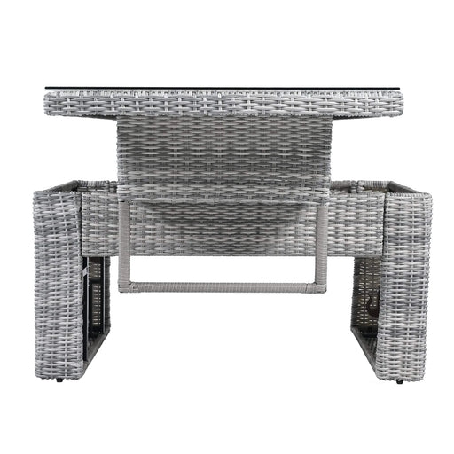 Beige Outdoor Patio Rattan Furniture Set with Adjustable Table, Recliners, Side Tables, and Ottomans Default -DTYStore