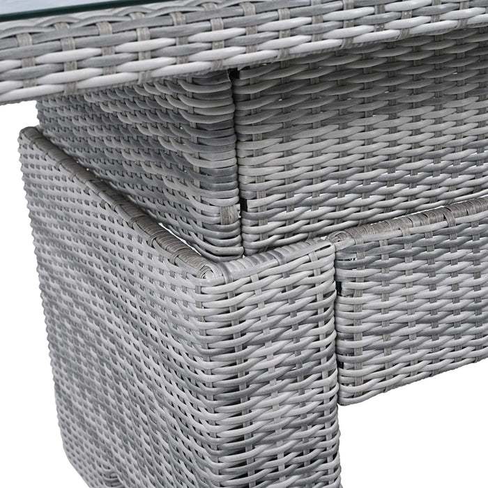 Beige Outdoor Patio Rattan Furniture Set with Adjustable Table, Recliners, Side Tables, and Ottomans Default -DTYStore