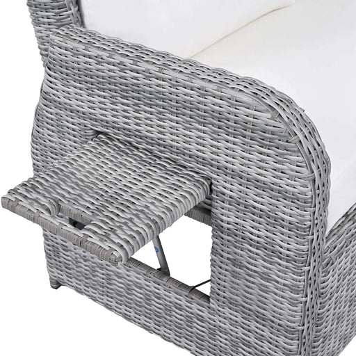 Beige Outdoor Patio Rattan Furniture Set with Adjustable Table, Recliners, Side Tables, and Ottomans Default -DTYStore