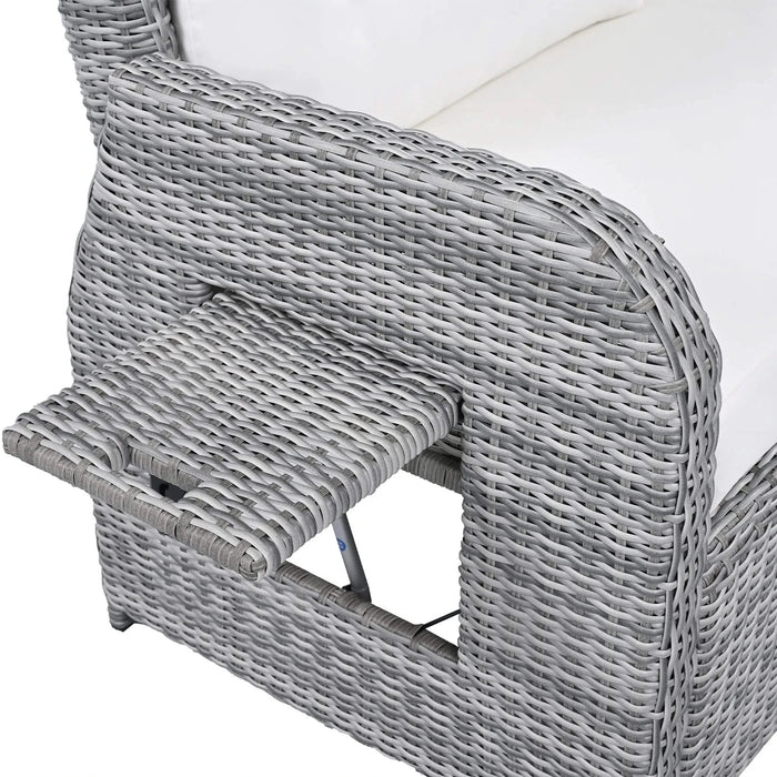 Beige Outdoor Patio Rattan Furniture Set with Adjustable Table, Recliners, Side Tables, and Ottomans Default -DTYStore