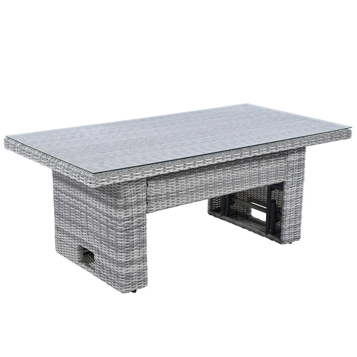 Beige Outdoor Patio Rattan Furniture Set with Adjustable Table, Recliners, Side Tables, and Ottomans Default -DTYStore