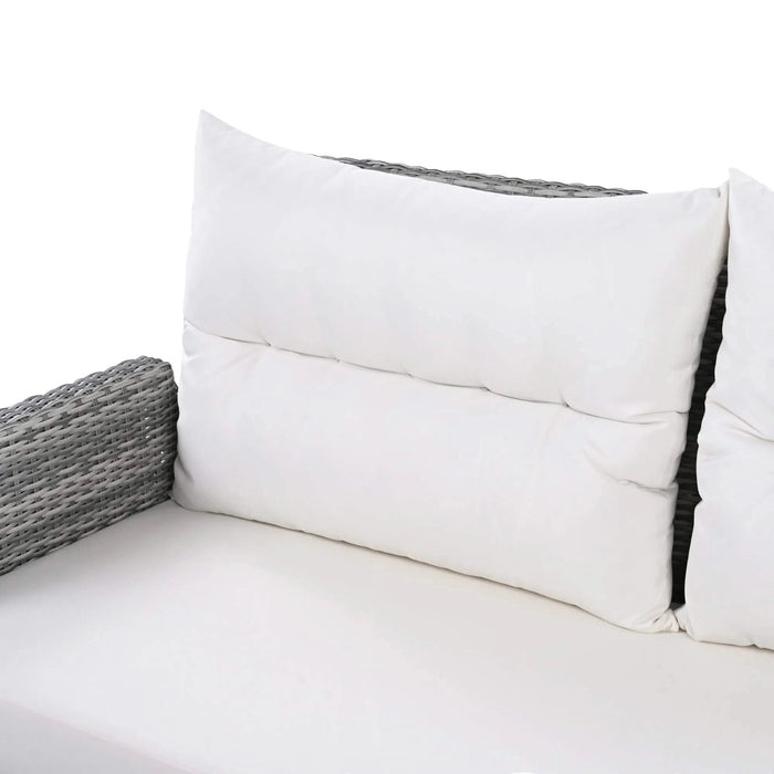 Beige Outdoor Patio Rattan Furniture Set with Adjustable Table, Recliners, Side Tables, and Ottomans Default -DTYStore