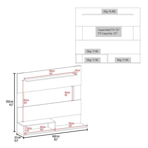 Beijing Floating Entertainment Center, One Superior Shelf, Two Shelves, Space For Tv, White Default -DTYStore