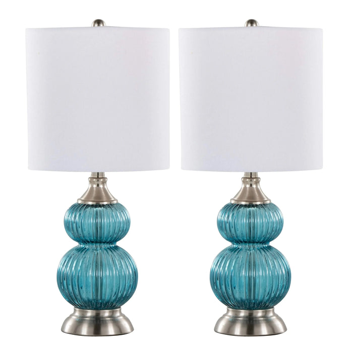Belle 20' Contemporary Glass Accent Lamp in Clear Sapphire Blue Seeded Glass, Brushed Nickel and White Linen Shade from Grandview Gallery by LumiSource - Set of 2 Default -DTYStore