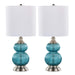 Belle 20' Contemporary Glass Accent Lamp in Clear Sapphire Blue Seeded Glass, Brushed Nickel and White Linen Shade from Grandview Gallery by LumiSource - Set of 2 Default -DTYStore